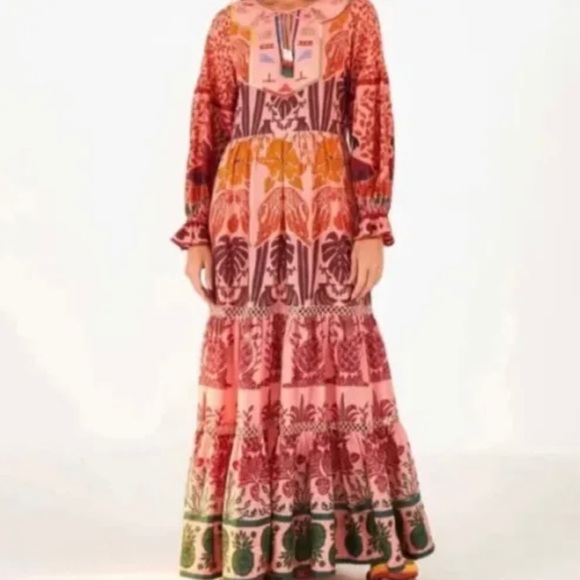 NWOT FARM Rio multi color Ainika Print Macaws Tiered Maxi Dress - Picture 5 of 9